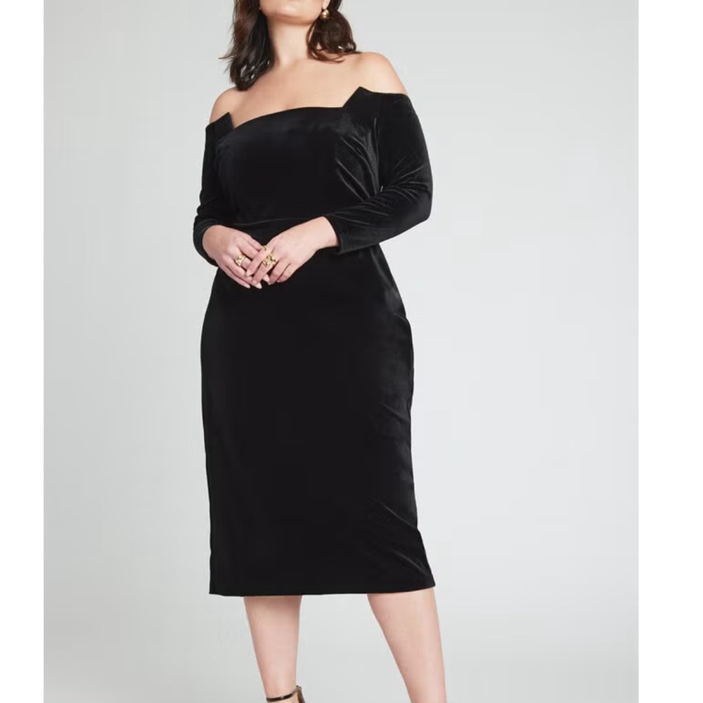 Eloquii Black Velvet Off the Shoulder Midi Dress SZ 18/20 NWT